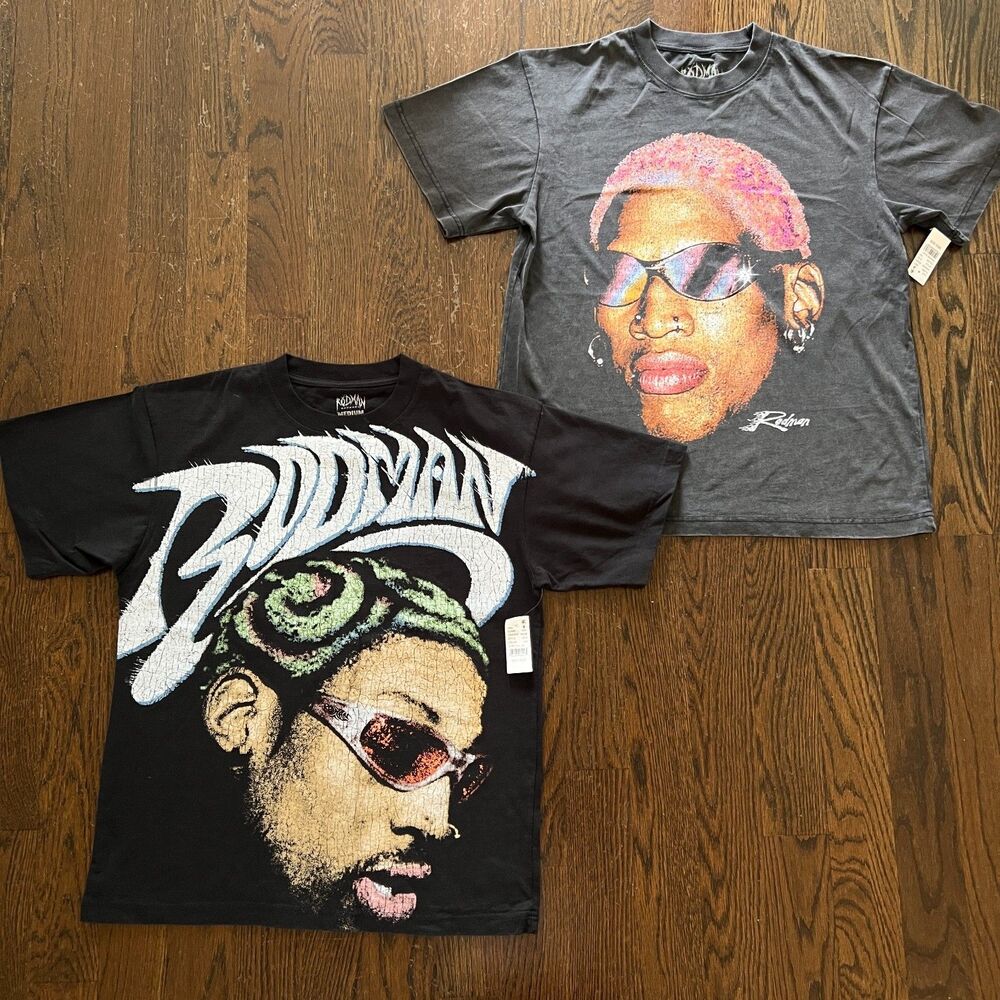 Rodman Apparel Lot 2 Tees Mens M Dennis Rodman Graphic NWT Worm Portrait Bundle